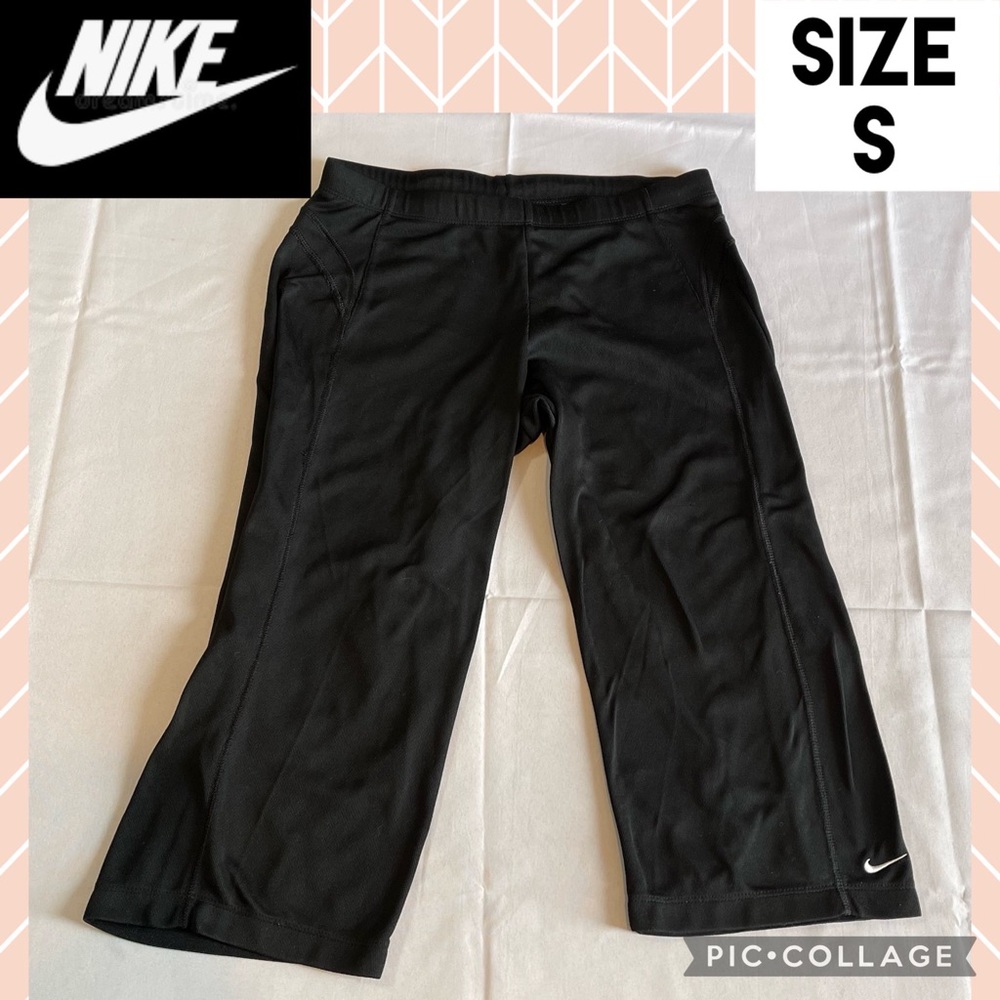 Nike Womens Pants Cropped Fit Dry Wide Leg Black Gym Workout Athleisure Size S